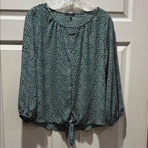 West Kei Green and White Polka Dot Blouse